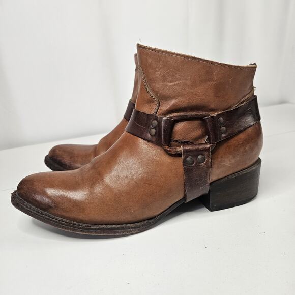 Freebird by Steven Phlow Size 10 Brown Two Tone Leather Ankle Heeled Booties Zip - Picture 3 of 12
